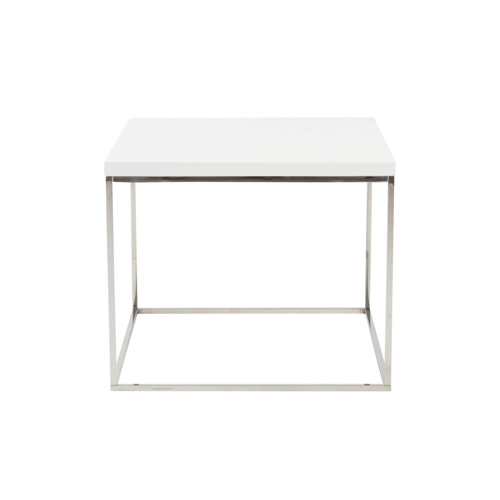 EE Test Vendor Teresa Accent Side Table with Sleek Base for Stylish Modern Living Room Decor and Entertaining High Gloss White/Polished Stainless Steel EETEST-09802WHT