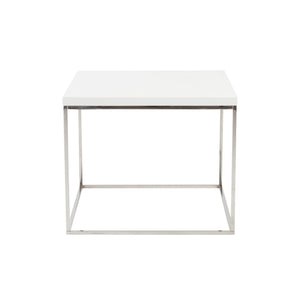 EE Test Vendor Teresa Accent Side Table with Sleek Base for Stylish Modern Living Room Decor and Entertaining High Gloss White/Polished Stainless Steel EETEST-09802WHT