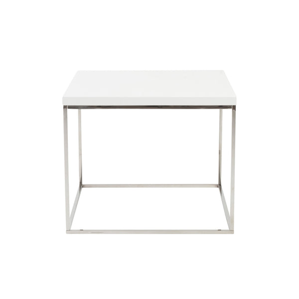 EE Test Vendor Teresa Accent Side Table with Sleek Base for Stylish Modern Living Room Decor and Entertaining High Gloss White/Polished Stainless Steel EETEST-09802WHT