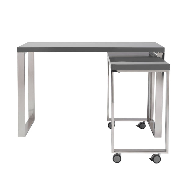 Dillon Workspace Side Return with Sleek Gloss Finish and Polished Steel Support Base