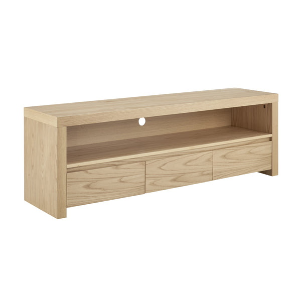 Bryant Media Stand with Three Drawers Wide Shelf and Cable Management for Living Room Storage