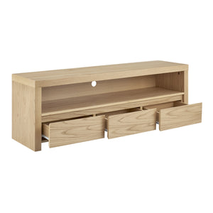 Bryant Media Stand with Three Drawers Wide Shelf and Cable Management for Living Room Storage