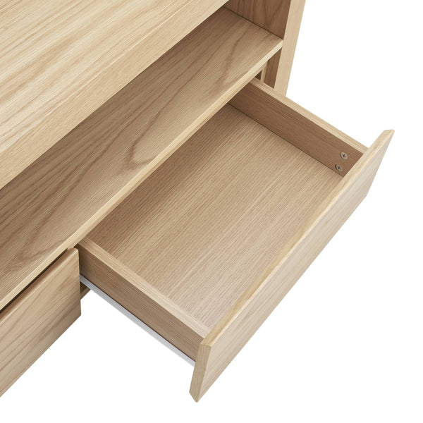 Bryant Media Stand with Three Drawers Wide Shelf and Cable Management for Living Room Storage