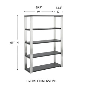 Dillon Five Shelf Bookcase with Steel Frame for Modern Office Storage and Display