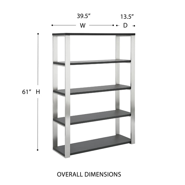 Dillon Five Shelf Bookcase with Steel Frame for Modern Office Storage and Display