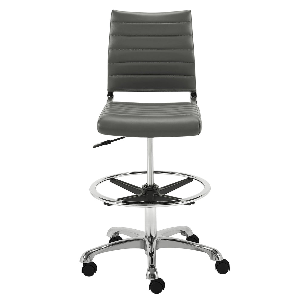 EE Test Vendor Axel Leatherette Drafting Stool with Ribbed Seat Adjustable Height and Sleek Aluminum Base Gray EETEST-10602-GRY