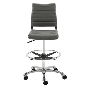 EE Test Vendor Axel Leatherette Drafting Stool with Ribbed Seat Adjustable Height and Sleek Aluminum Base Gray EETEST-10602-GRY