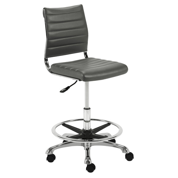 Axel Leatherette Drafting Stool with Ribbed Seat Adjustable Height and Sleek Aluminum Base