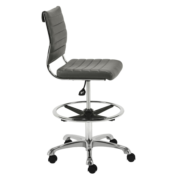 Axel Leatherette Drafting Stool with Ribbed Seat Adjustable Height and Sleek Aluminum Base