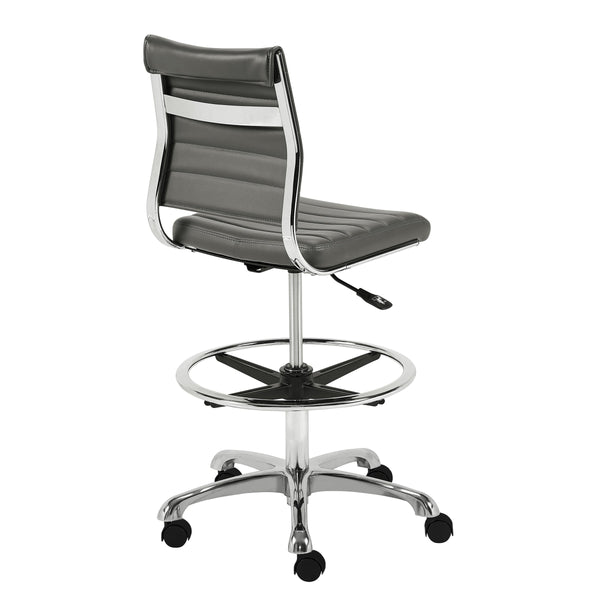 Axel Leatherette Drafting Stool with Ribbed Seat Adjustable Height and Sleek Aluminum Base