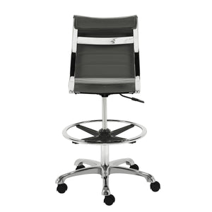Axel Leatherette Drafting Stool with Ribbed Seat Adjustable Height and Sleek Aluminum Base