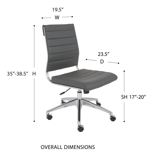 Axel Ribbed Low Back Armless Task Chair with Aluminum Base for Modern Office Workspaces
