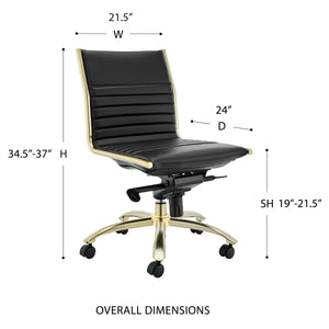 Dirk Armless Low Back Office Chair with Bungee Seat and Polished Base for Modern Workspace