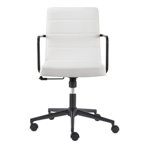 EE Test Vendor Leander Leatherette Office Chair with Matte Black Steel Base and Locking Tilt Mechanism EETEST-10682-WHT