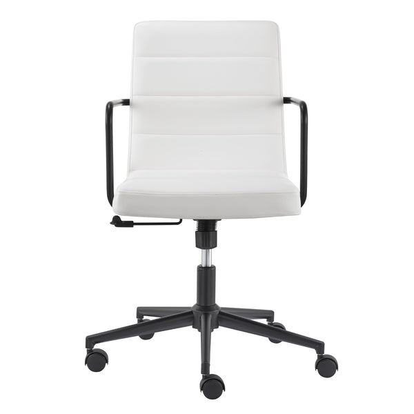 EE Test Vendor Leander Leatherette Office Chair with Matte Black Steel Base and Locking Tilt Mechanism EETEST-10682-WHT