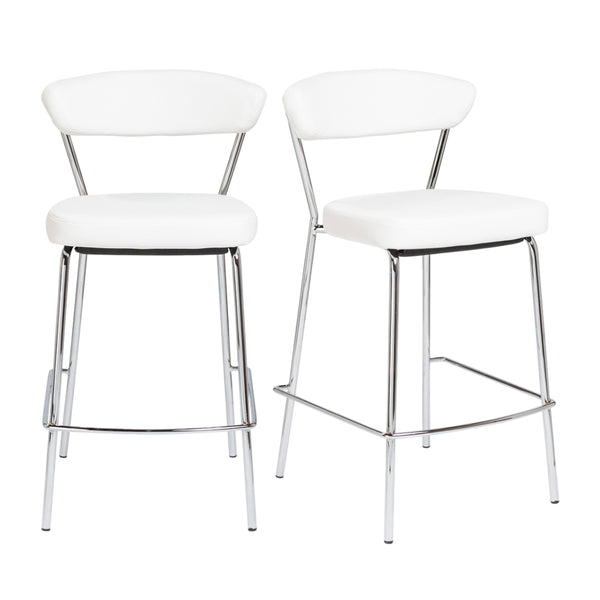 EE Test Vendor Draco Upholstered Counter Stool Set of 2 with Sleek Chrome Base for Kitchen Bar EETEST-15100WHT