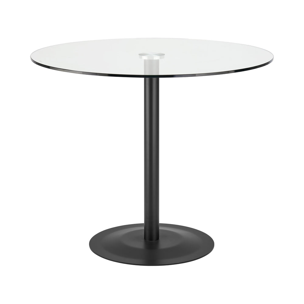 EE Test Vendor Ava Modern Round Bistro Table with Tempered Glass Top on Powder Coated Steel Pedestal EETEST-15132BLK-KIT