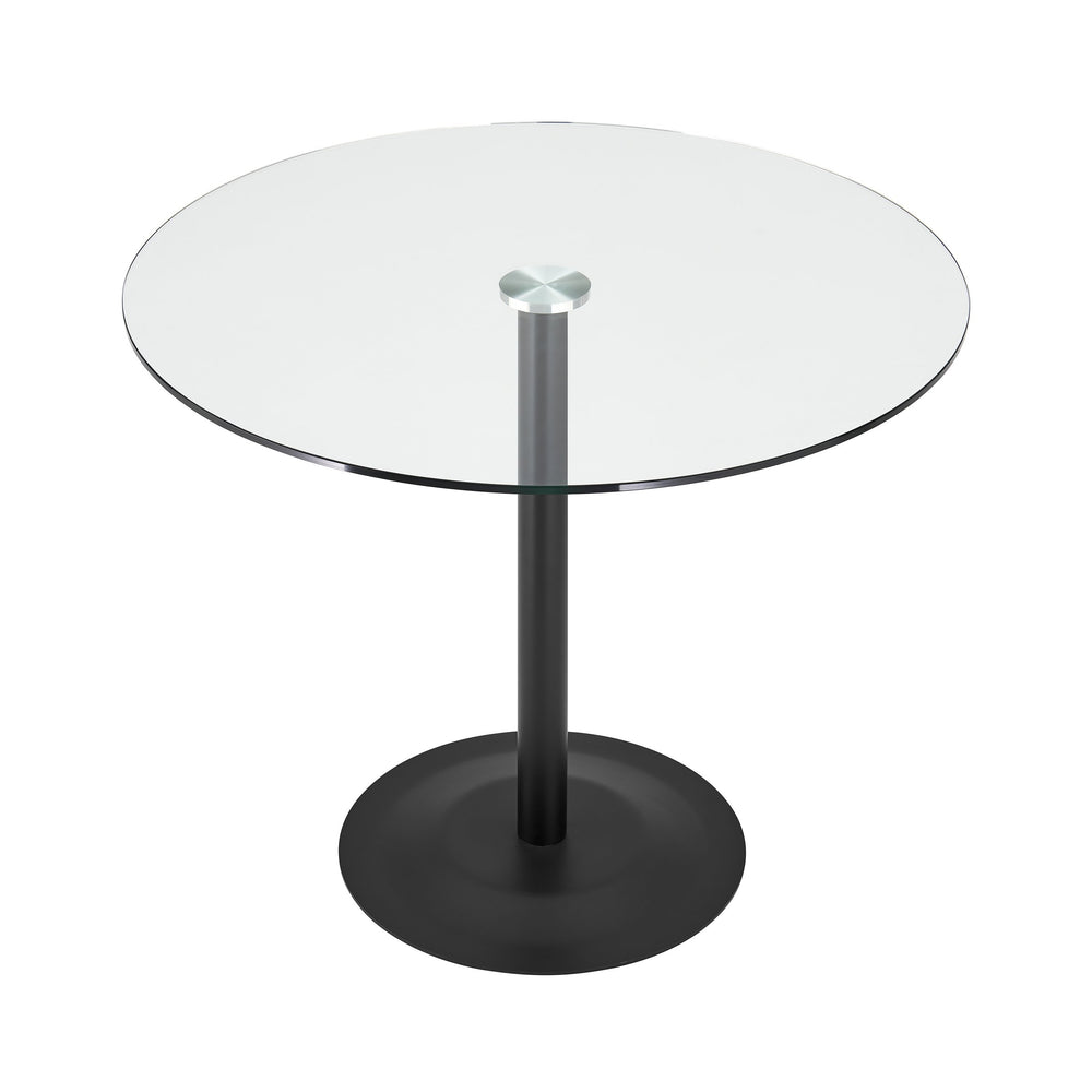 EE Test Vendor Ava Modern Round Bistro Table with Tempered Glass Top on Powder Coated Steel Pedestal EETEST-15132BLK-KIT