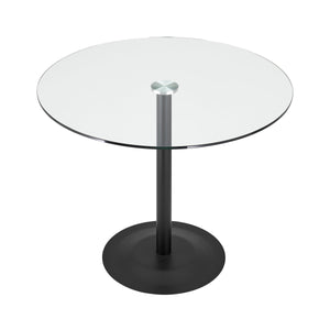 Ava Modern Round Bistro Table with Tempered Glass Top on Powder Coated Steel Pedestal