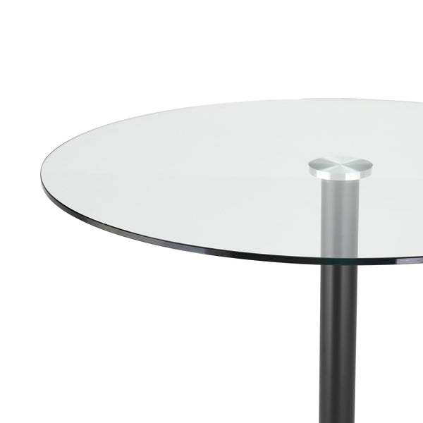 Ava Modern Round Bistro Table with Tempered Glass Top on Powder Coated Steel Pedestal