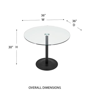 Ava Modern Round Bistro Table with Tempered Glass Top on Powder Coated Steel Pedestal