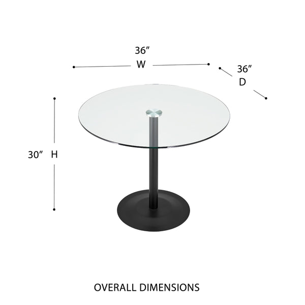 Ava Modern Round Bistro Table with Tempered Glass Top on Powder Coated Steel Pedestal