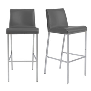 EE Test Vendor Cam Real Leather Barstools with Polished Steel Legs Elegant Modern Set of 2 EETEST-15201GRY