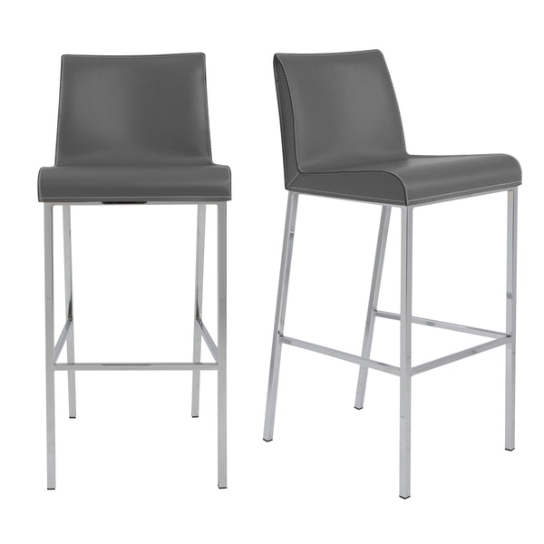 EE Test Vendor Cam Real Leather Barstools with Polished Steel Legs Elegant Modern Set of 2 EETEST-15201GRY