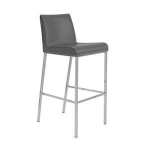 Cam Real Leather Barstools with Polished Steel Legs Elegant Modern Set of 2