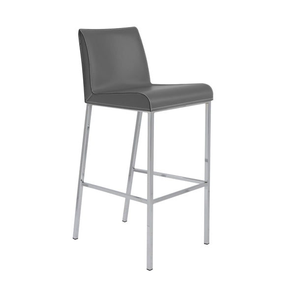 Cam Real Leather Barstools with Polished Steel Legs Elegant Modern Set of 2