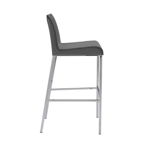 Cam Real Leather Barstools with Polished Steel Legs Elegant Modern Set of 2