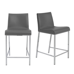 EE Test Vendor Cam Real Leather Stools with Polished Steel Legs Elegant Modern Seating Pair Gray EETEST-15202GRY