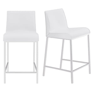 Cam Real Leather Stools with Polished Steel Legs Elegant Modern Seating Pair