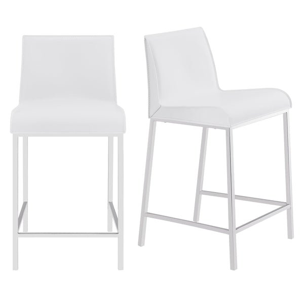 Cam Real Leather Stools with Polished Steel Legs Elegant Modern Seating Pair