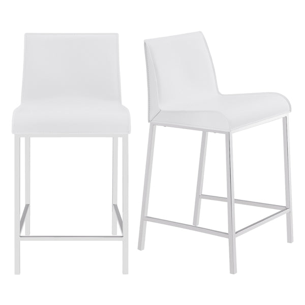 Cam Real Leather Stools with Polished Steel Legs Elegant Modern Seating Pair