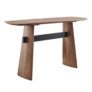 Folke American Walnut Veneer Console Table with Sleek Metal Crossbar Support