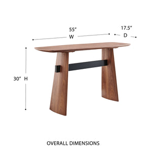 Folke American Walnut Veneer Console Table with Sleek Metal Crossbar Support