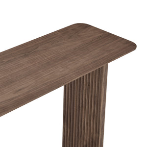 Caden Walnut Console Table with Slatted Shelf for Modern or Traditional Living Rooms