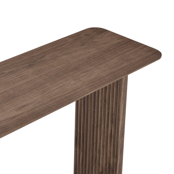 Caden Walnut Console Table with Slatted Shelf for Modern or Traditional Living Rooms
