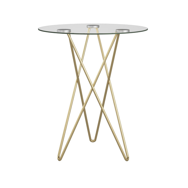 EE Test Vendor Zoey Round Tempered Glass End Table with Brushed Gold Steel Legs for Living Room EETEST-21249