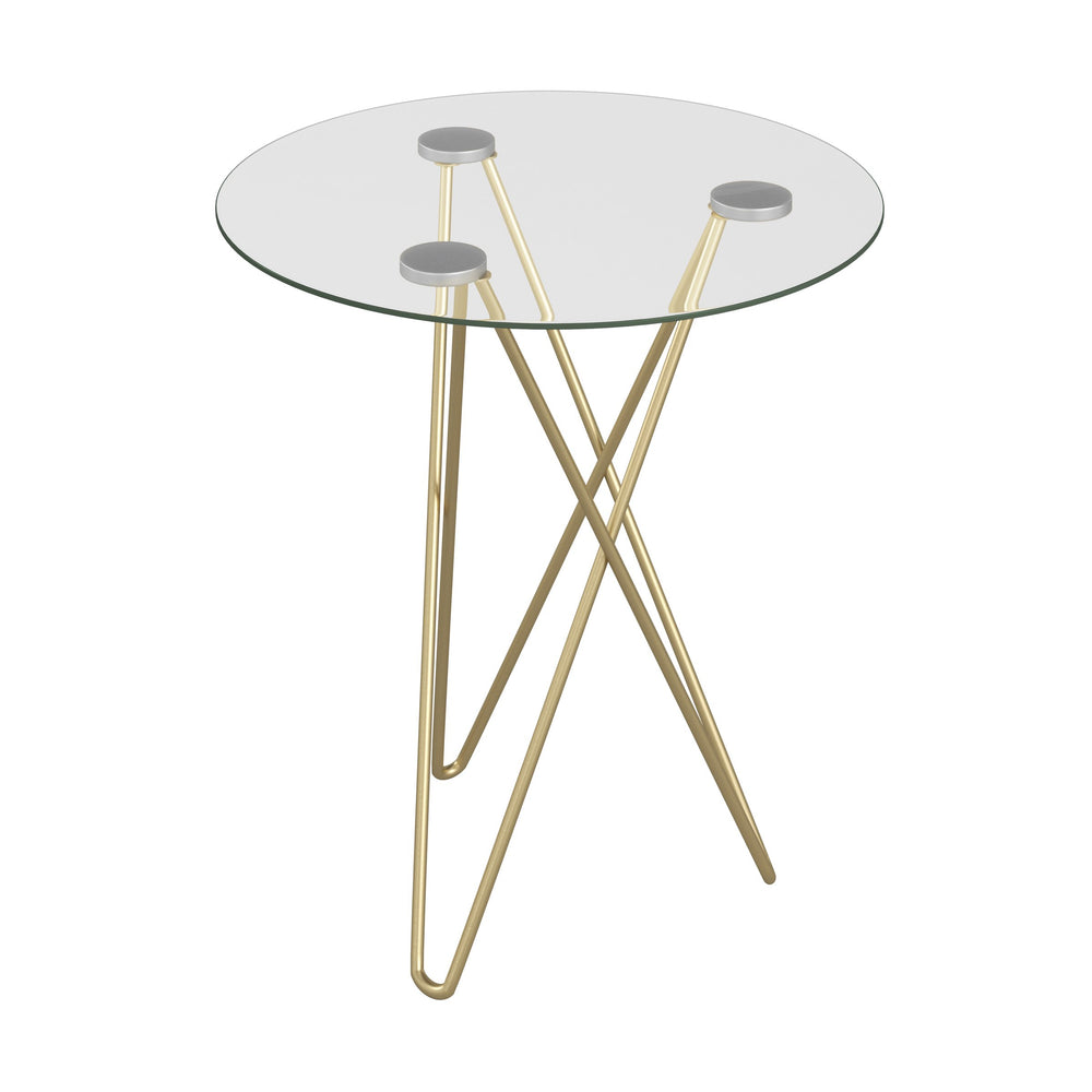 EE Test Vendor Zoey Round Tempered Glass End Table with Brushed Gold Steel Legs for Living Room EETEST-21249