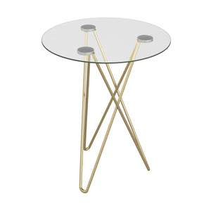 Zoey Round Tempered Glass End Table with Brushed Gold Steel Legs for Living Room