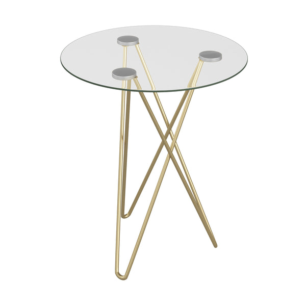 Zoey Round Tempered Glass End Table with Brushed Gold Steel Legs for Living Room
