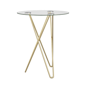 Zoey Round Tempered Glass End Table with Brushed Gold Steel Legs for Living Room