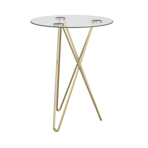 Zoey Round Tempered Glass End Table with Brushed Gold Steel Legs for Living Room