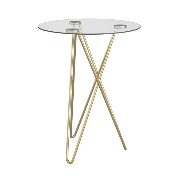 Zoey Round Tempered Glass End Table with Brushed Gold Steel Legs for Living Room