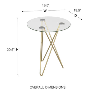 Zoey Round Tempered Glass End Table with Brushed Gold Steel Legs for Living Room