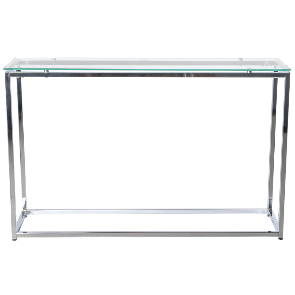 EE Test Vendor Sandor Geometric Chrome Steel Console with Floating Tempered Glass Top Modern Entryway EETEST-28021CLR
