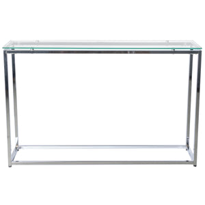 EE Test Vendor Sandor Geometric Chrome Steel Console with Floating Tempered Glass Top Modern Entryway EETEST-28021CLR