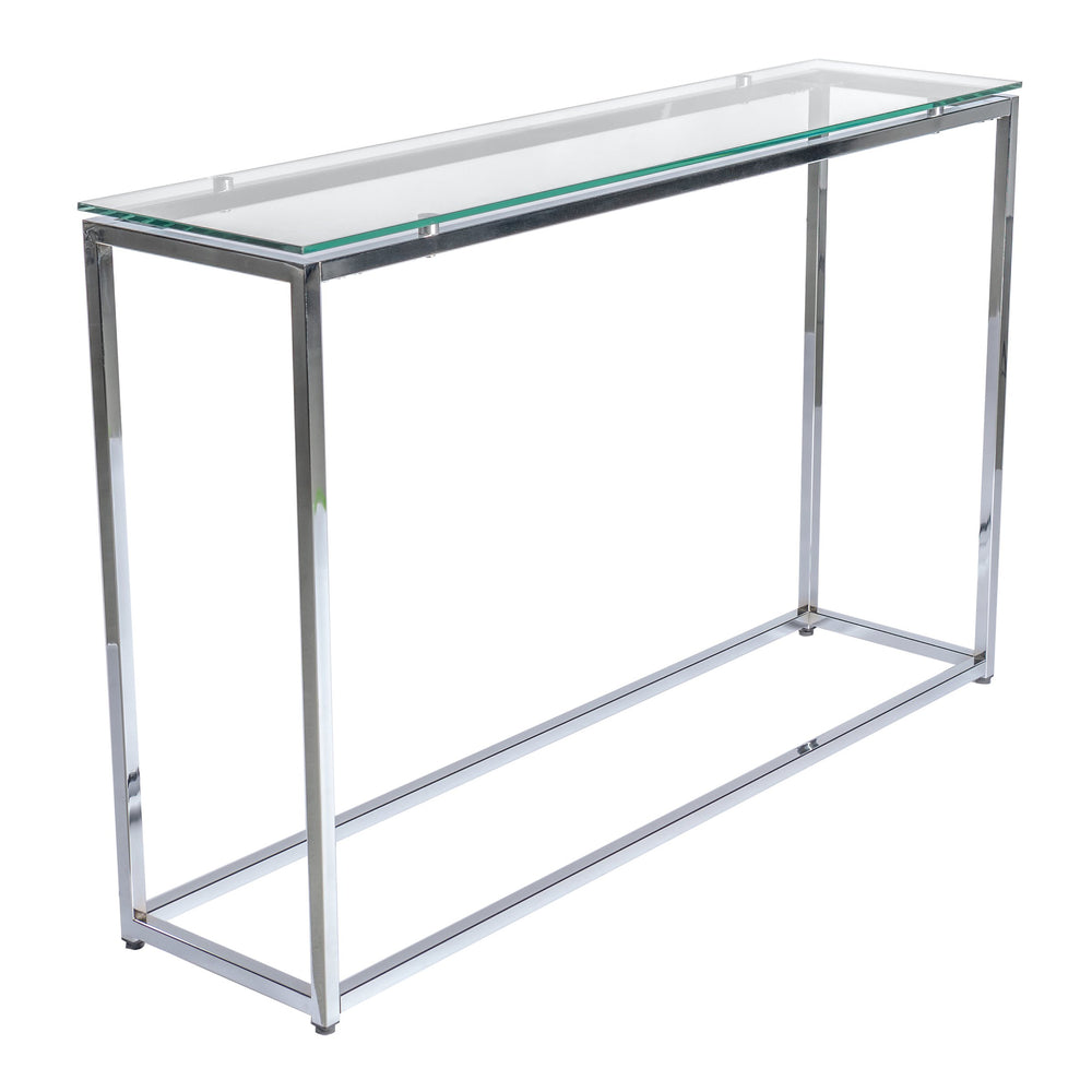 EE Test Vendor Sandor Geometric Chrome Steel Console with Floating Tempered Glass Top Modern Entryway EETEST-28021CLR